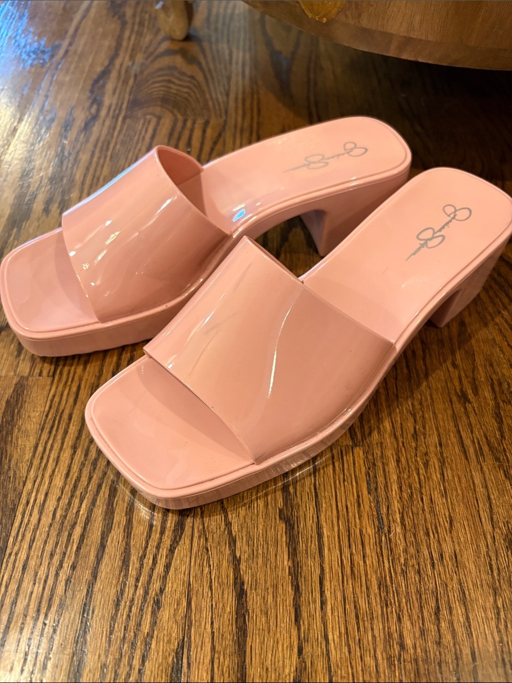 Jessica Simpson Glossy Pretty Pink Block Heel Slide Mules size 9